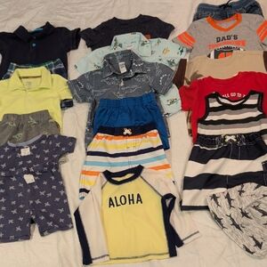 Boys 18 Mo. Summer Bundle (19 PCs) W/Swim Trunks (2) & Rash Guard